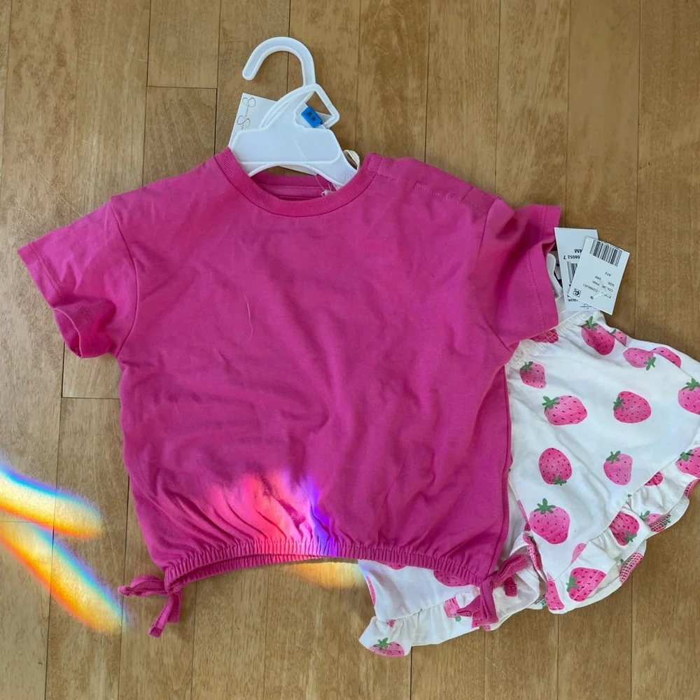 [Jessica Simpson] NWT Pink T-Shirt and Strawberry Shorts Set - 24 Months